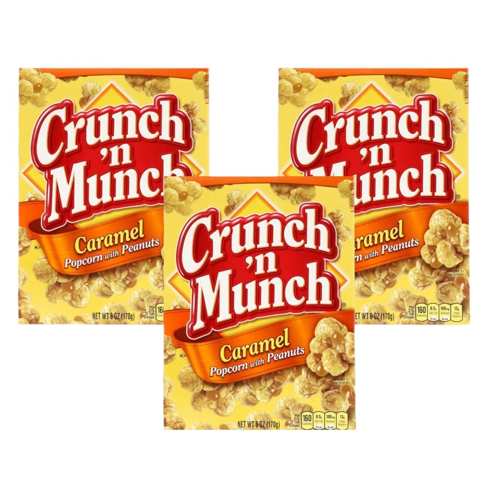 3 Pack Crunch 'n Munch Caramel Popcorn with Peanuts, 6 oz. Box