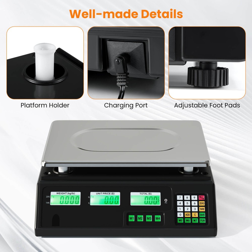 88lb Price Computing Scale with Counting Function, Stainless Steel Platform
