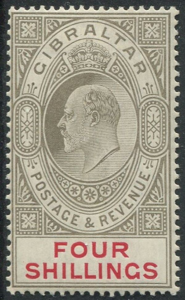 GIBRALTAR 1906-11 4/- BLACK & CARMINE SG73 MINT