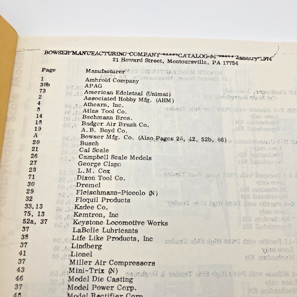 Bowser General Catalog Model Train Railroad Reference Manual Pricelist Jan 1974