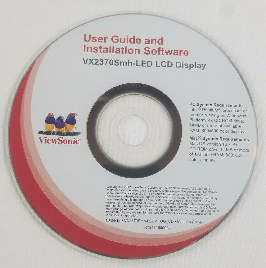 ViewSonic VX2370Smh-LED LCD Display User Guide and Installation Software