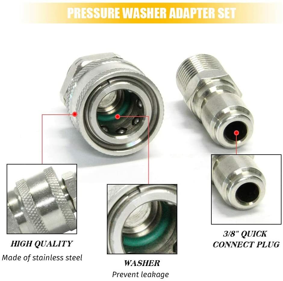 Pressure Washer Adapter Set,Quick Connect Kit 5000PSI (3/8 inch quick connector)