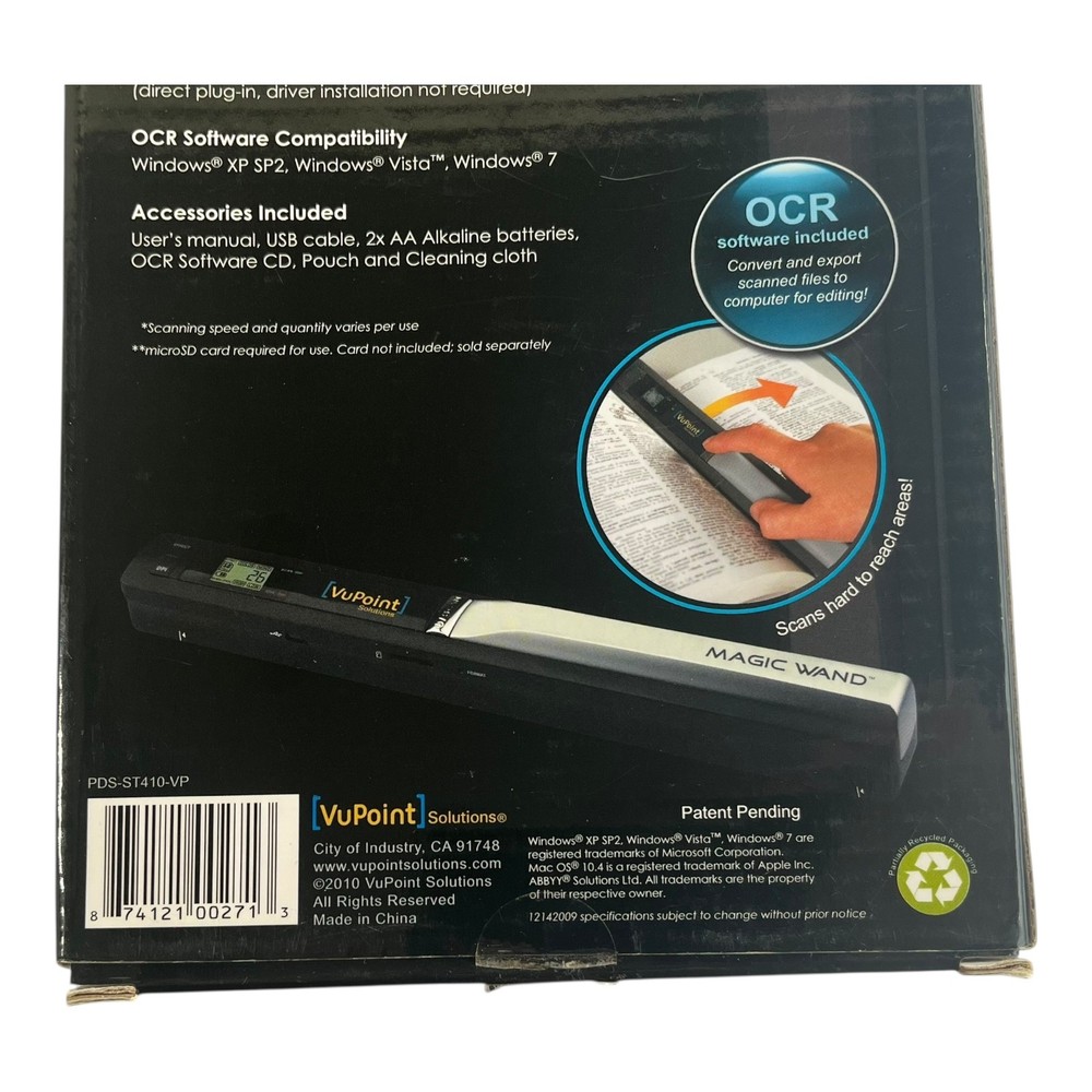 VuPoint Magic Wand Portable Scanner - New - OCR Software Included