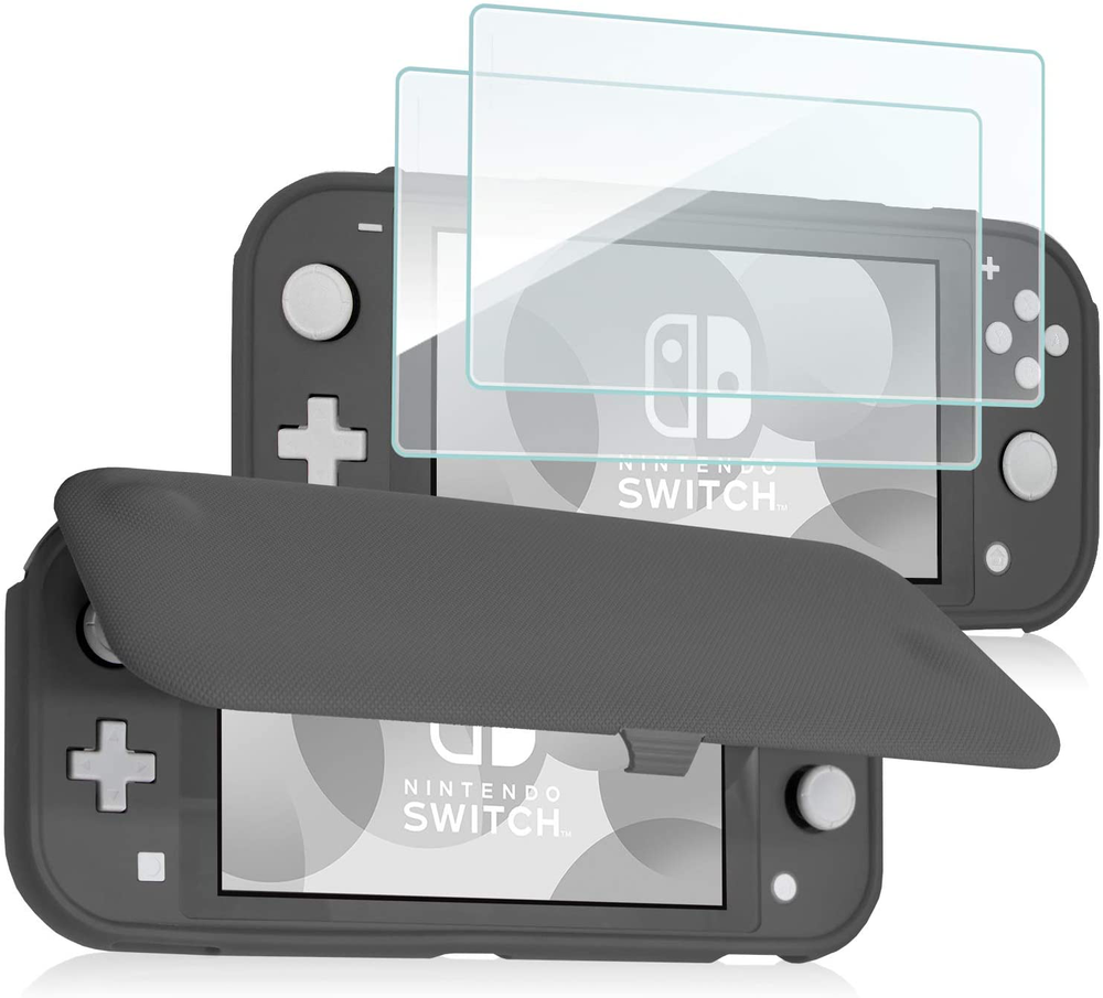 Nintendo Switch Lite Flip Case Cover Thin Slim Tempered Glass Screen Protector