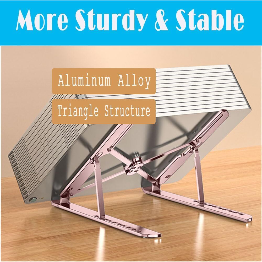 Aluminum Laptop Notebook Tablet Stand, Adjustable Foldable Portable Pink