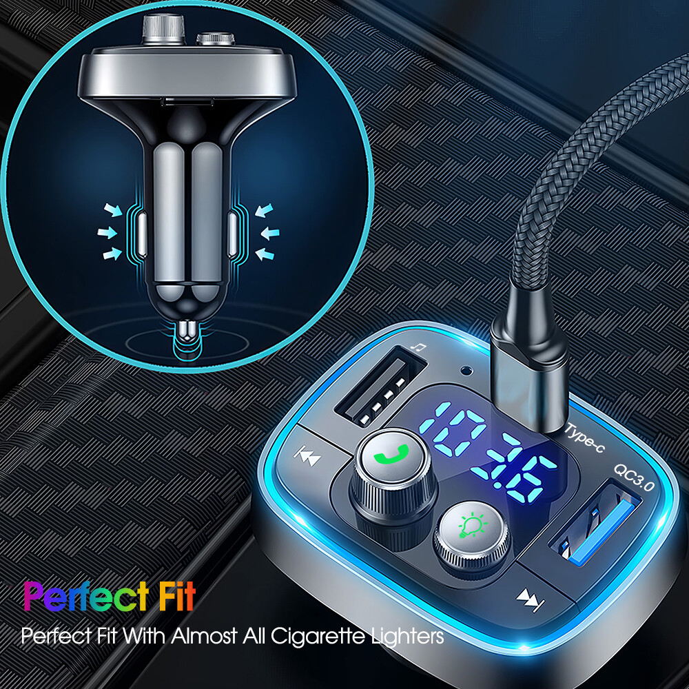 Bluetooth 5.1 FM Transmitter Car Kit Adapter MP3 Player Type c Dual USB Charger