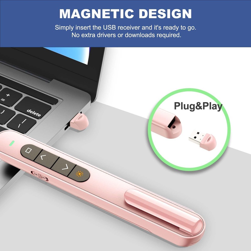 Presentation Clicker for PowerPoint, RF 2.4GHz USB Wireless Presenter Remote ...