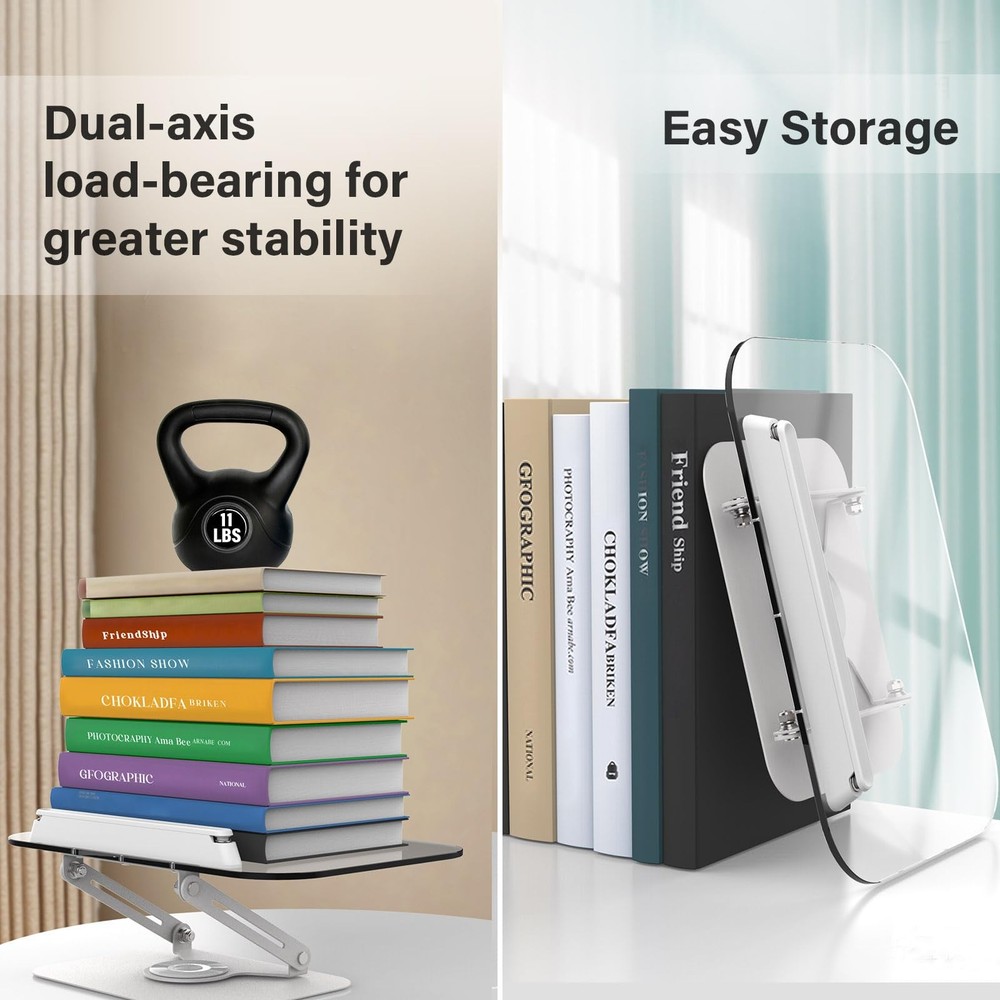 Acrylic Book Stand for Reading, Adjustable Book Holder with 360° Rotating Bas...