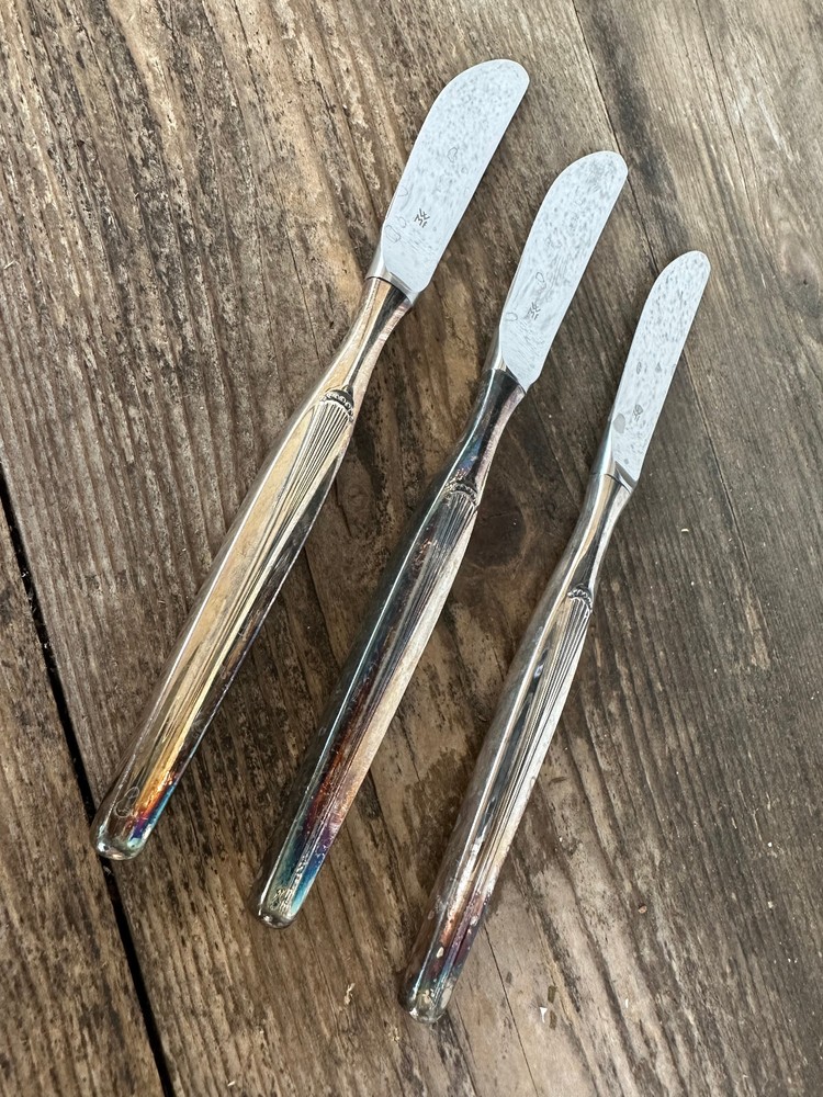 3 Solid Dinner Knives Madrid Silverplate WMF 90 Ridge Dots 8 1/2" Germany