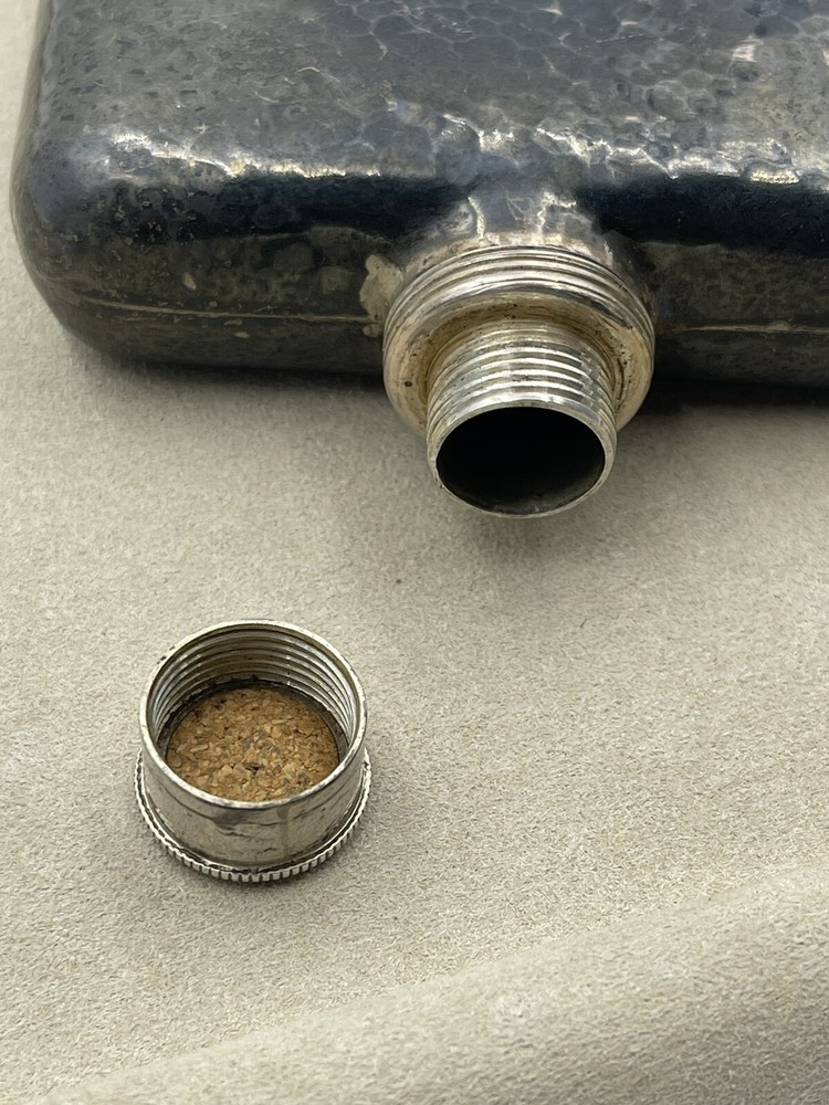 Antique Sterling Silver Flask Hand Hammered