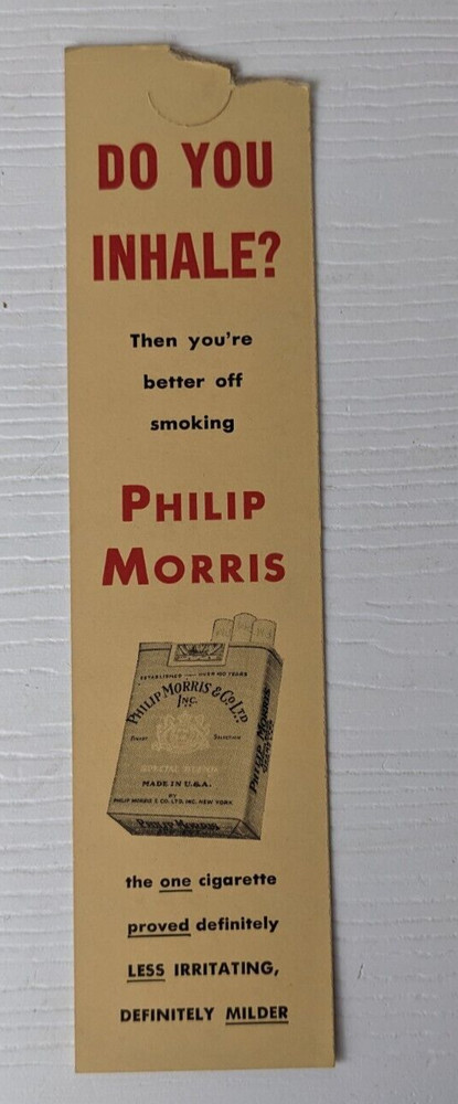 vintage bookmark Ad Philip Morris cigarette flawed