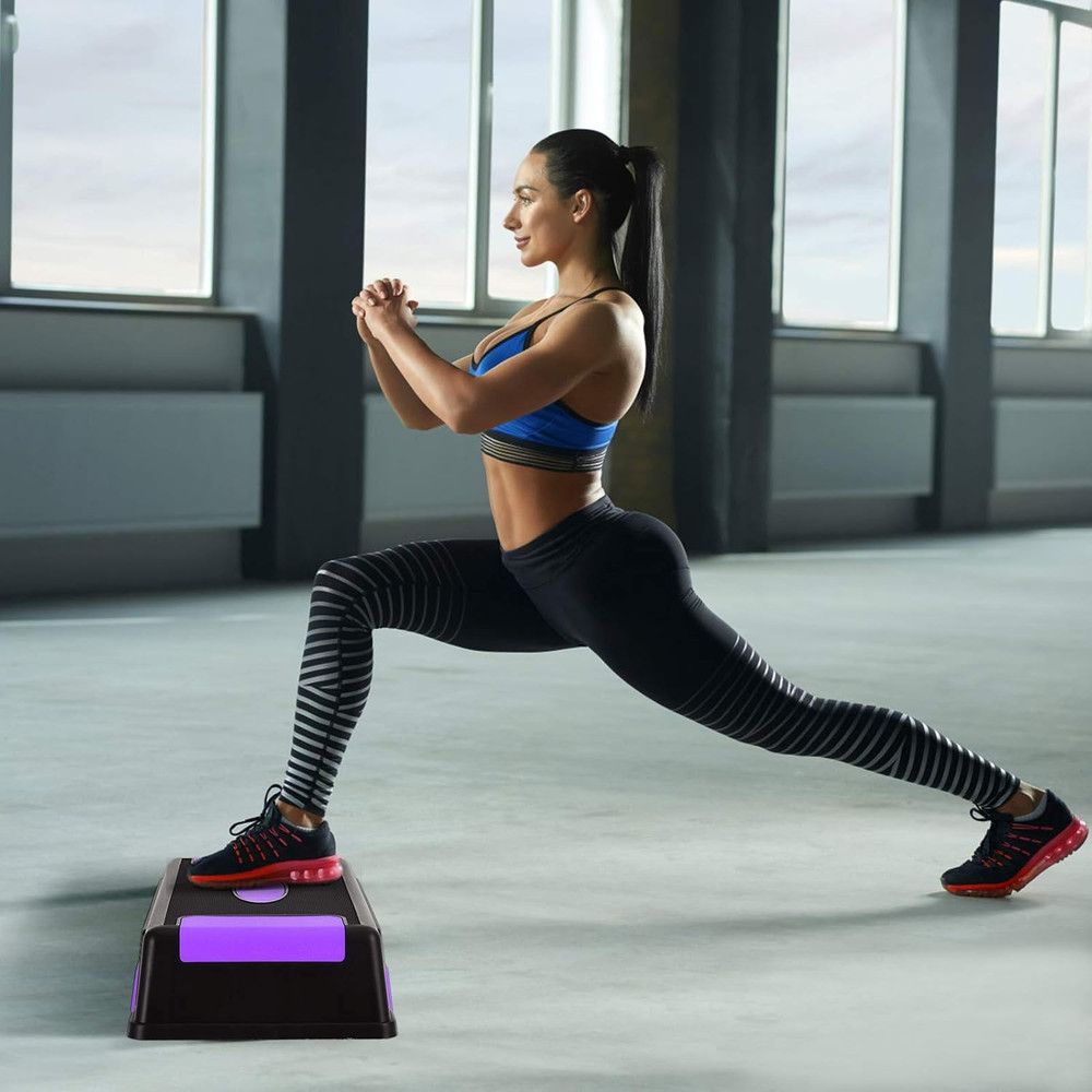 Exercise Step Platform, 30” Aerobic Stepper with Risers, 5”-7”-9” Height Adjusta
