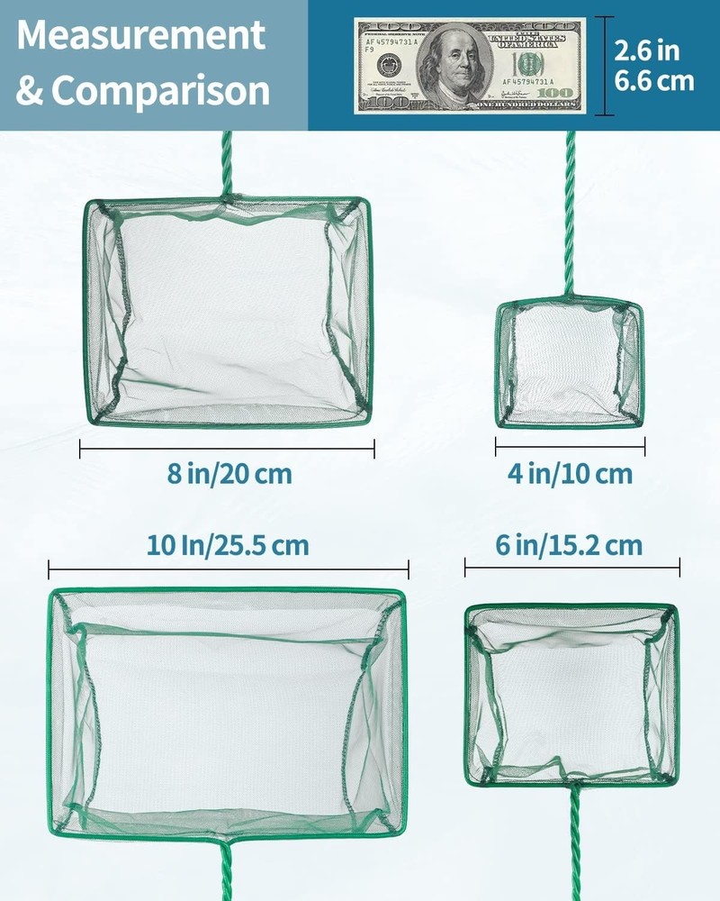Durable Square Fish Net with Protective Mesh for Safe Transfer & Debris Skimming