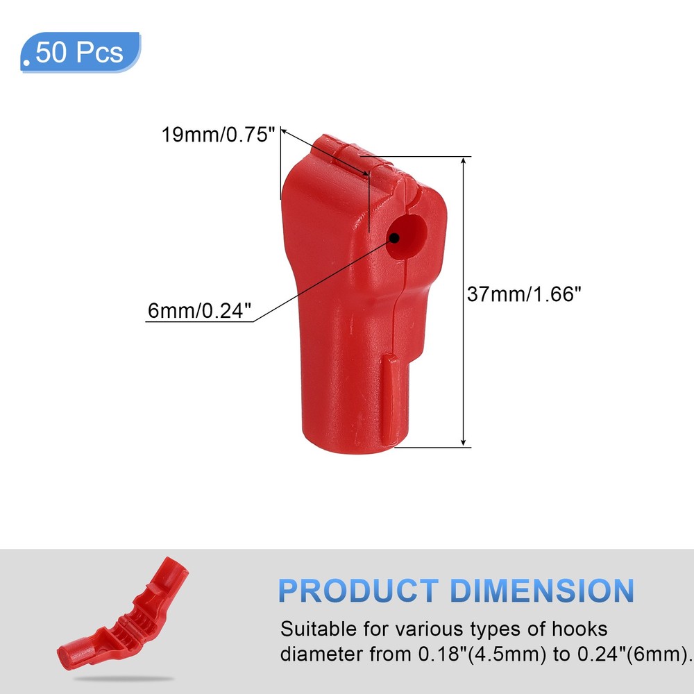 50pcs Peg Hook Locks, 6mm Pegboard Display Hook Stop Locks to Secure Cargo(Red)