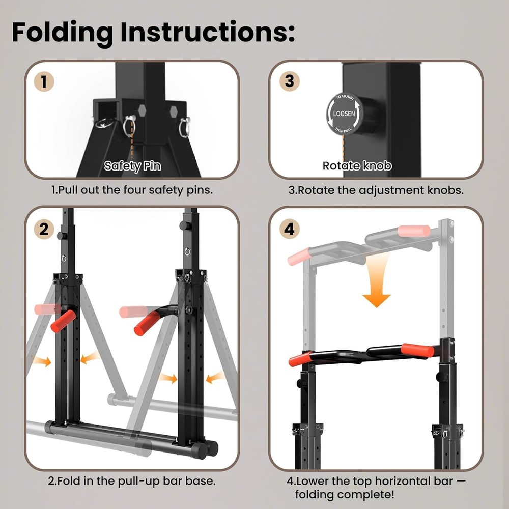Foldable Power Tower Dip Station - Adjustable Height & Multi-Function Home Gym