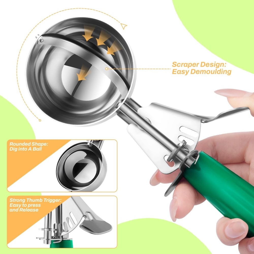 Ice Cream Scoop, Ice Cream Scooper Set Include Different Sizes, Heavy Duty Ic...