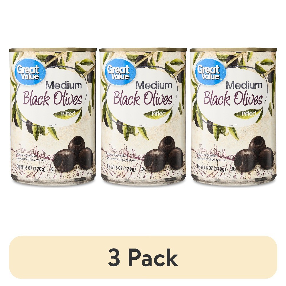 (3 pack) Great Value Medium Pitted Black Olives, 6 oz