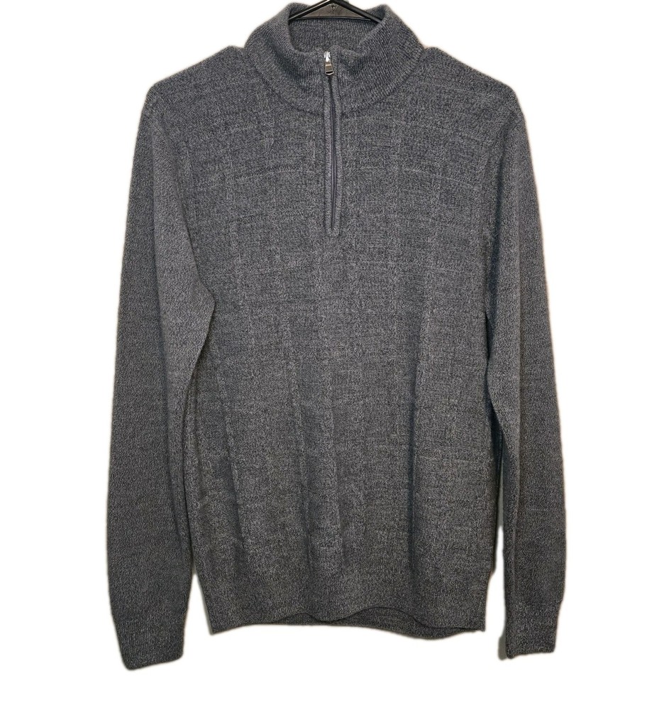 John Bartlett Consensus Men's Gray Sweater 1/4 Zip Patterned Front Size Medium