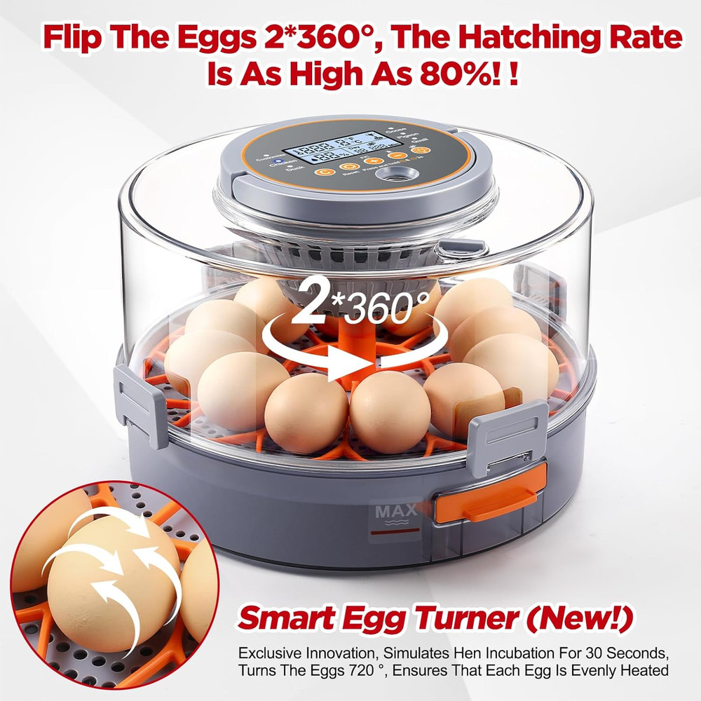 Chicken Egg Incubator 12-40 Eggs - Automatic 760° Egg Turner with Digital Displa