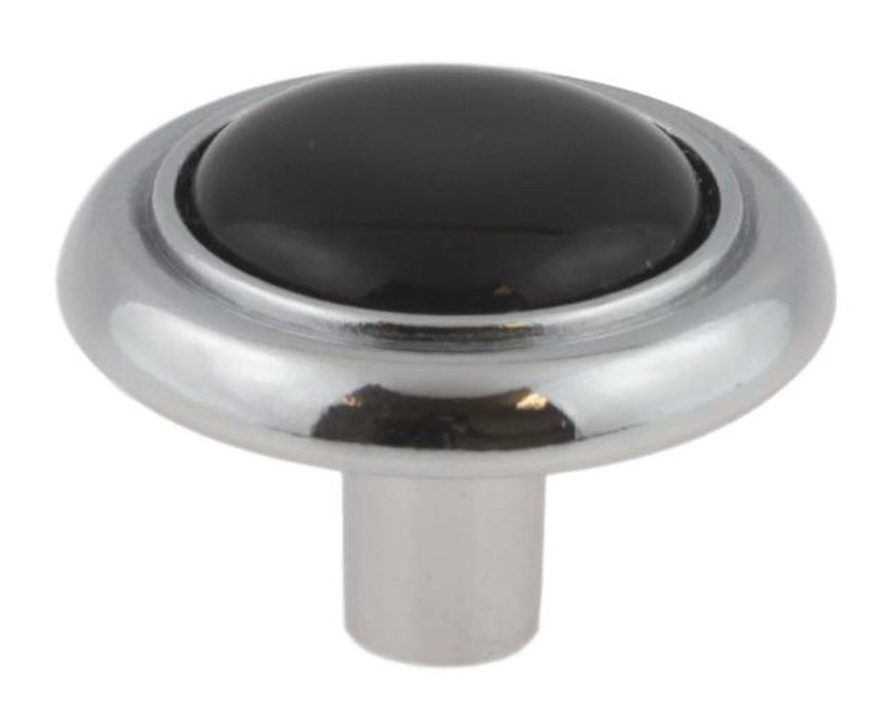 1-1/4" Black Ceramic Insert Knob Chrome