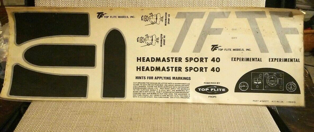 Vintage TOP FLITE HEADMASTER SPORT 40 DECALS
