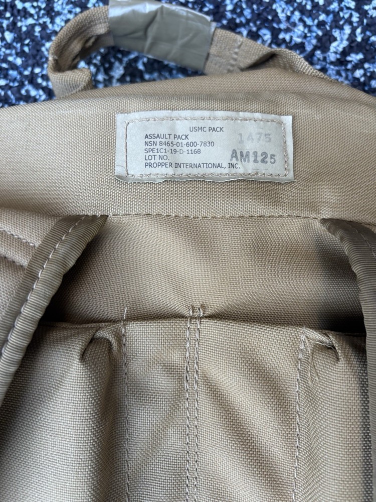 USMC Assault Pack Tactical Backpack Coyote Brown MOLLE Zip Closure