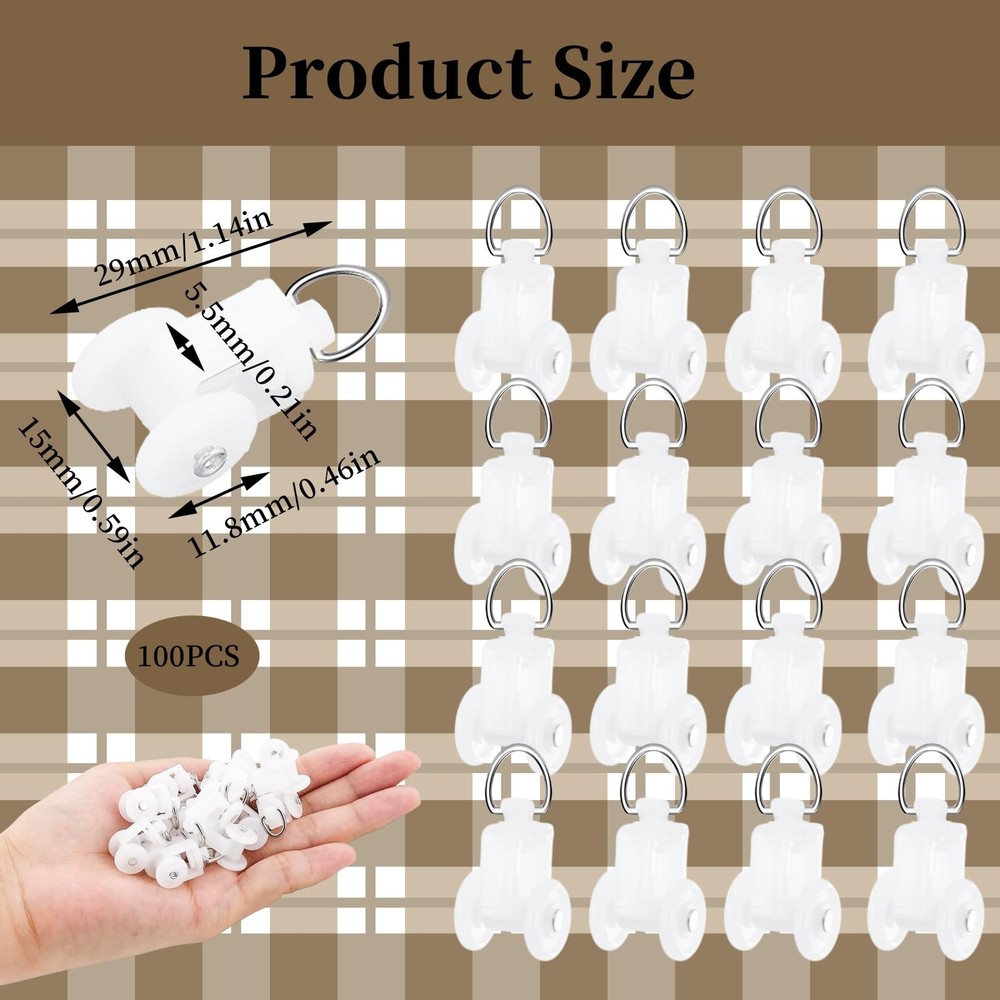 100 PCS Curtain Track Glider Rollers Plastic Rail Runners Mute Wheel Ceiling