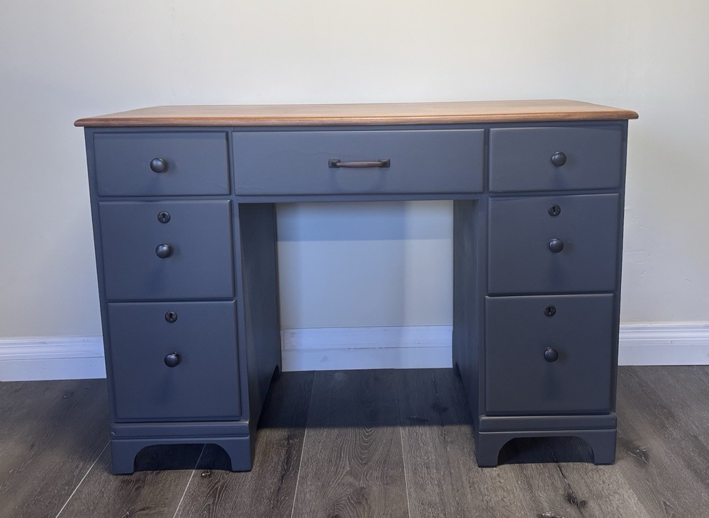 Vintage Early 1960’s Solid Wood 7 Drawer Desk- Refinished