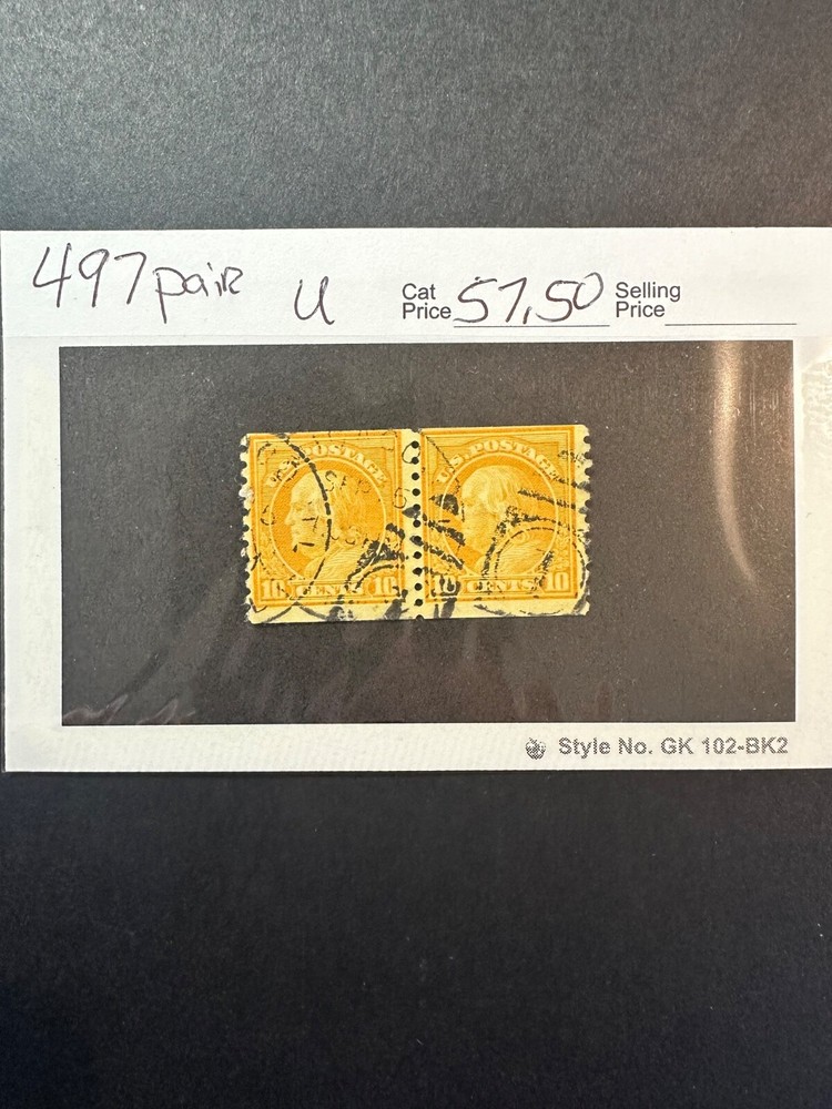 Scott # 497  pair   2024 Scott Catalogue Value $ 57.50