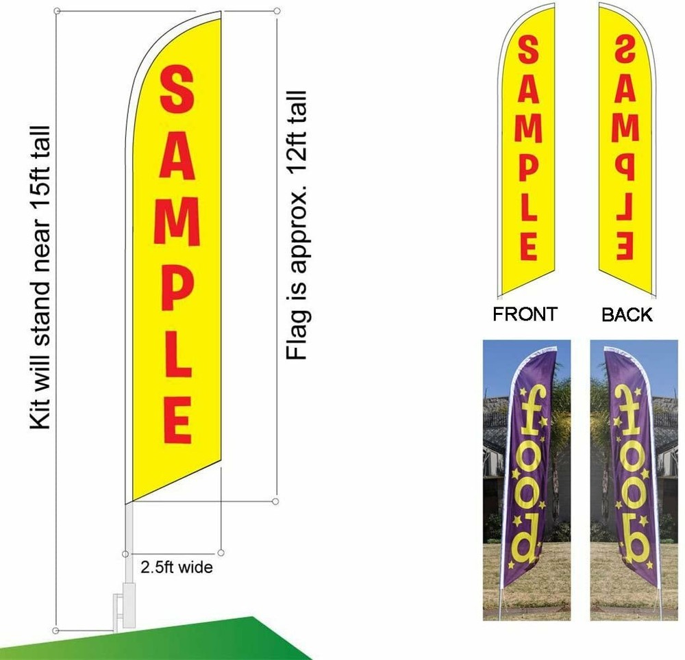 Registration Feather Banner Swooper Flag Kit, Includes Pole Kit and Ground Spike