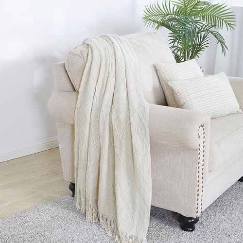 Throw Blanket 50x60 Inches Throw Textured Solid Soft Sofa Couch 50"x60" Beige