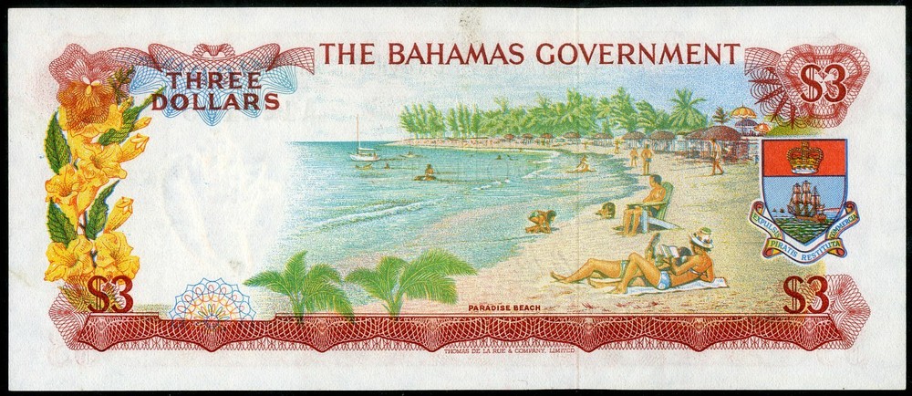 Bahamas Paper Money 1965 Three Dollar Note
