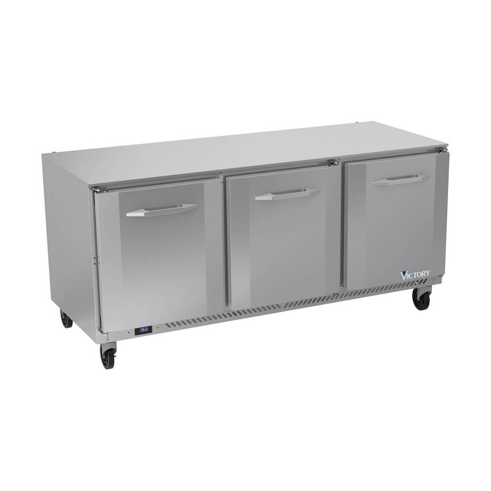 Victory VUR72HC 72" 3-Section Undercounter Refrigerator w/ 3 Solid Doors, 17....