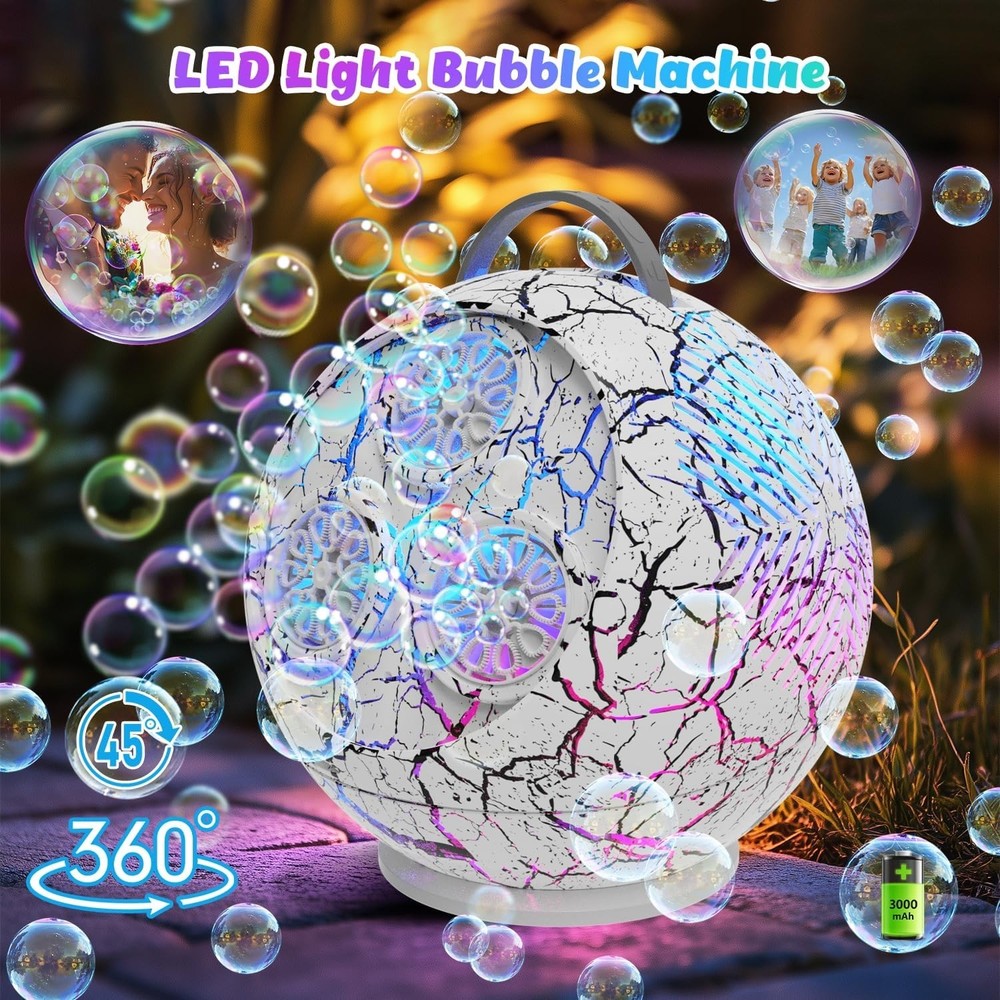 Bubble Machine for Kids Toddlers,45°/360° Rotatable Spherical Bubble Maker Toy
