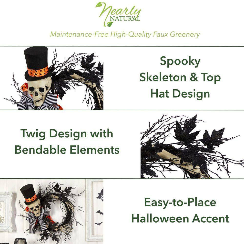 26 In. Black Dapper Skeleton Halloween Wreath