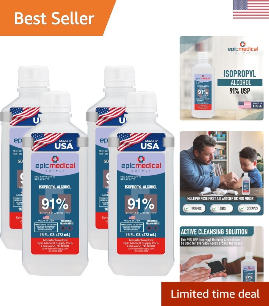Multipurpose 91% Isopropyl Alcohol - First Aid Antiseptic 16 oz Liquid Support
