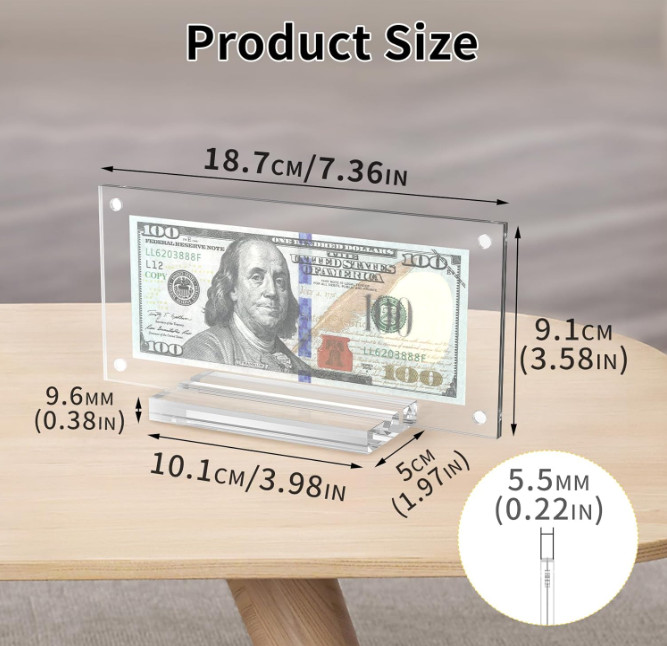 Acrylic Dollar Bill Display Frame – Double Sided Clear Money Holder Case