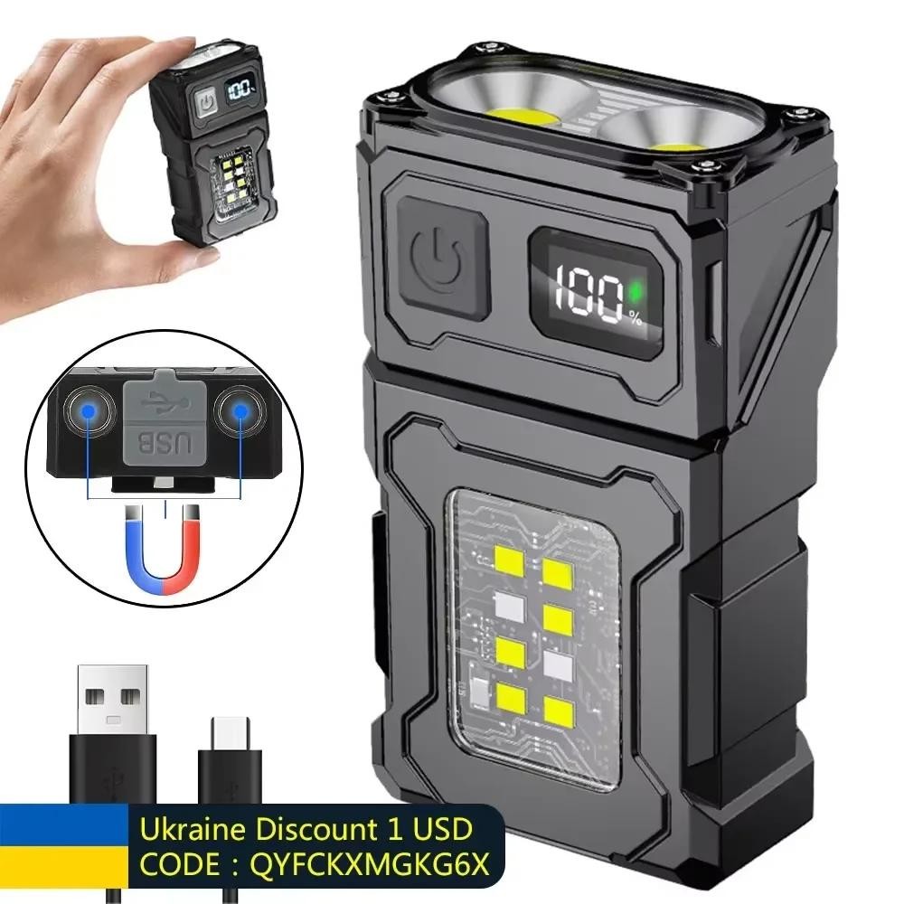 Mini USB Rechargeable LED Flashlight Portable Tail Magnet Flashlight Super Brigh