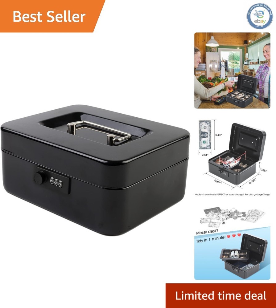 Medium Cash Box with Combination Lock - Portable Safe Storage for Valuables