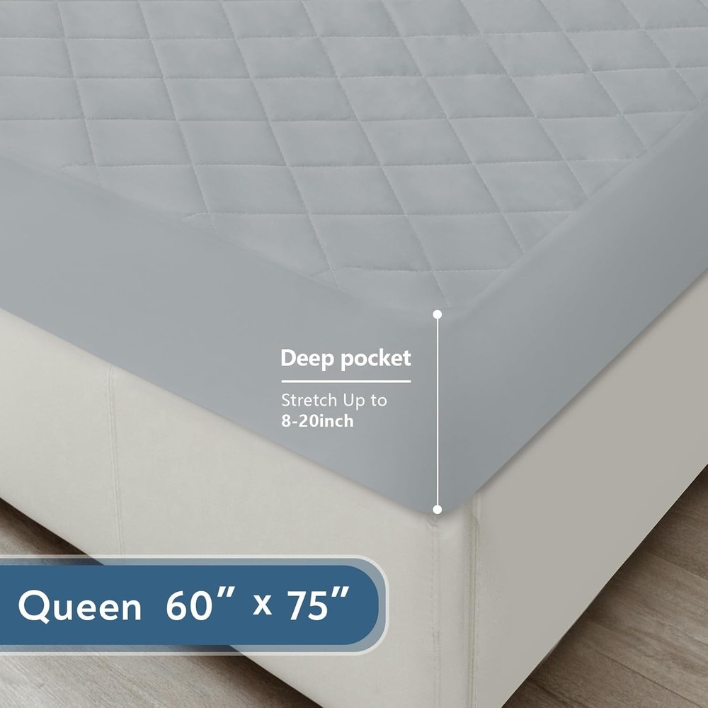 Silent, Comfortable Queen Mattress Pad - Waterproof with Deep Pocket Design