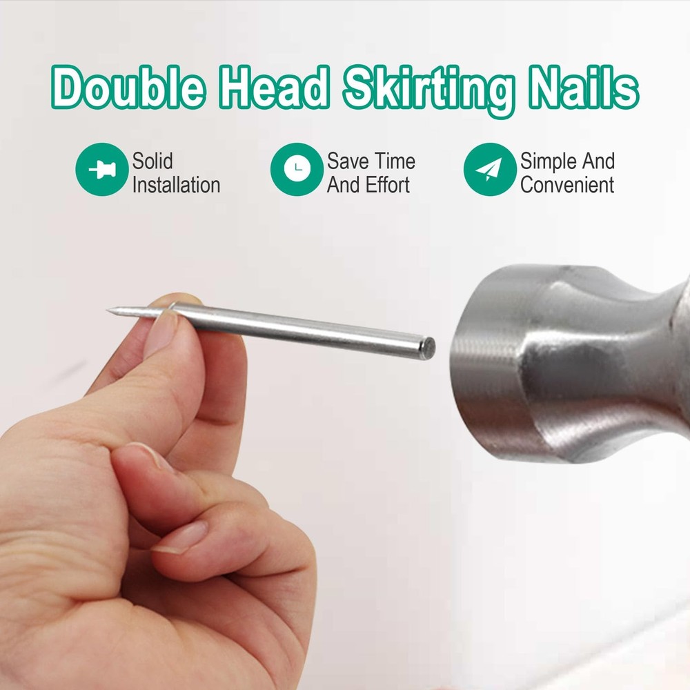 500pcs Double-Head Skirting Thread Seamless Nails,2-Sided Nails with 5 Silver