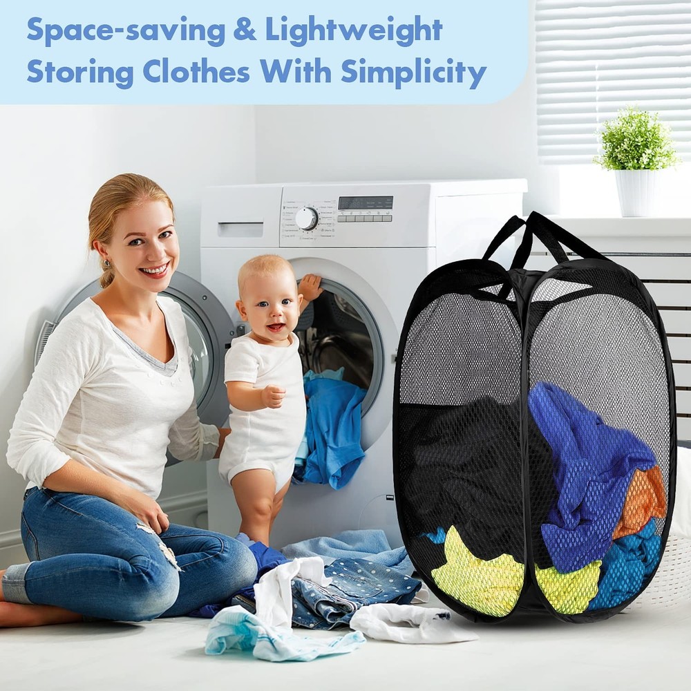Pop Up Hamper, 1 PCS Mesh Pop Up Laundry Hamper, Foldable Mesh Laundry Basket...