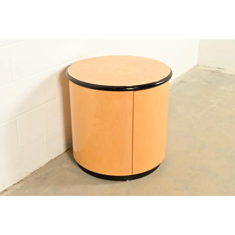 Milo Baughman Style Birdseye Maple Drum Side Table by Henredon