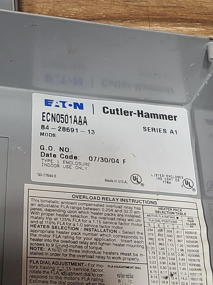 EATON CUTLER HAMMER ECN0501AAA STARTER