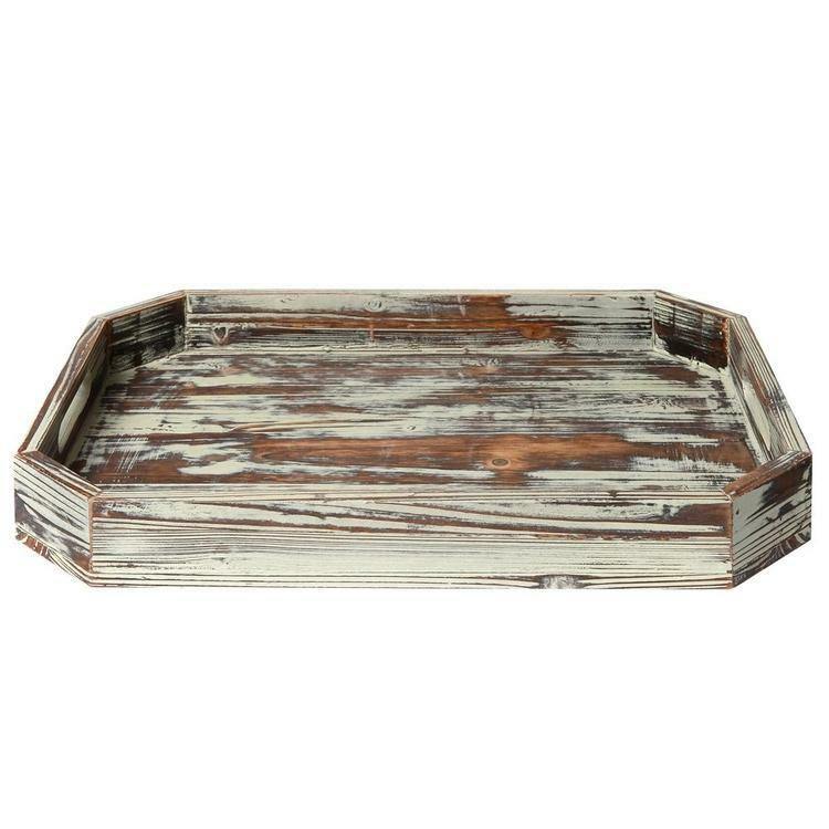 Torched Wood Serving Tray with Angled Edges