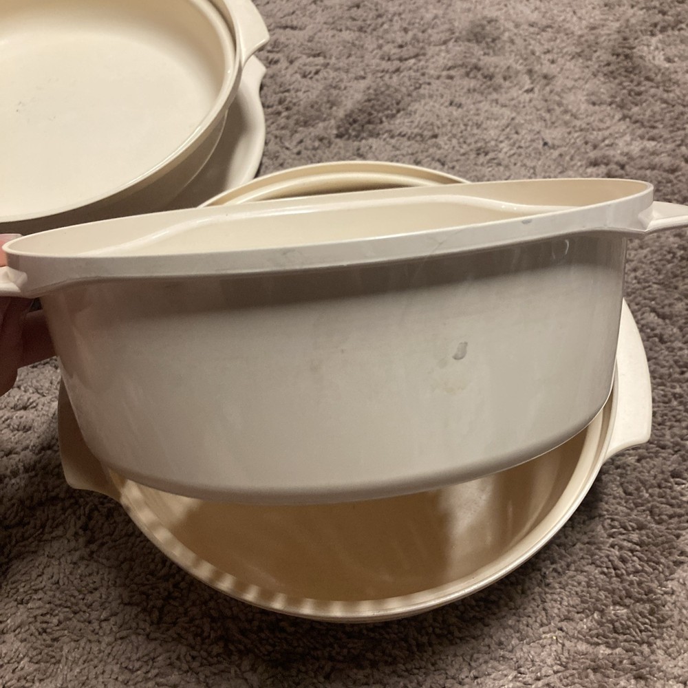 Vintage Tupperware 4 Piece Microwave Stack Cooker Steamer Almond