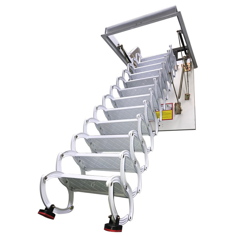 White Easy Pull Down Loft Ceiling Access Ladder Retractable Attic Ladder 9.84ft