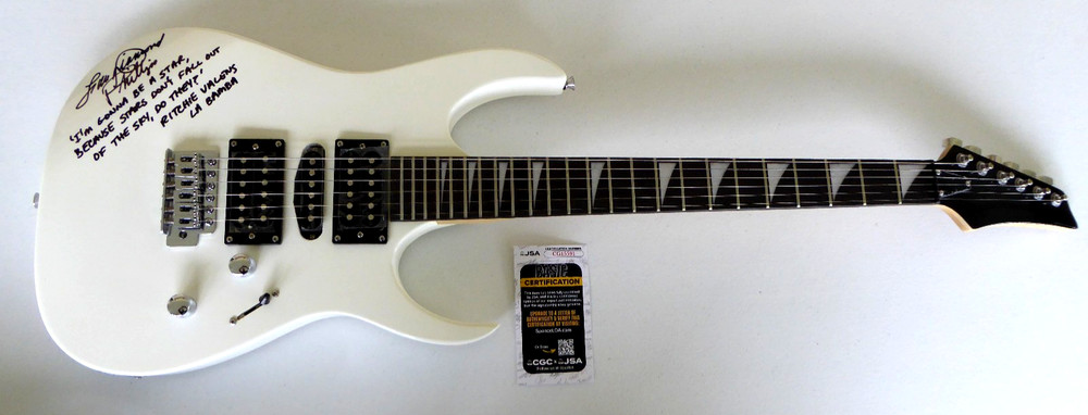 Lou Diamond Phillips Signed White Electric Guitar Autograph, La Bamba, JSA COA