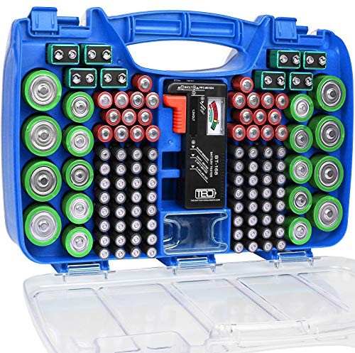 Battery Storage Organizer, The Battery Organizer Storage with Tester, Blue Case