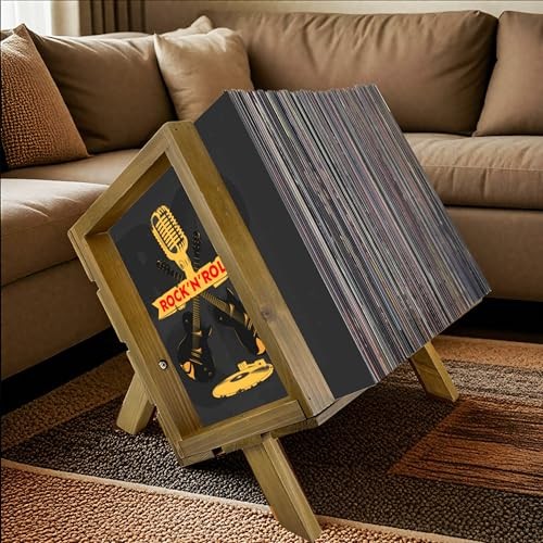 Rustic Wooden Vinyl Record Holder, 60-80 LP Record Storage Rack, Solid Wood